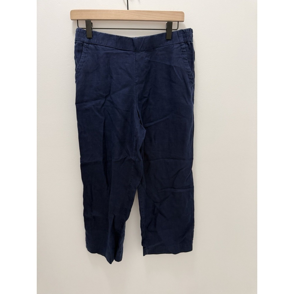 Charter Club 100% Linen Navy Blue Pull On Crop‎ Capri Pants Women's Small